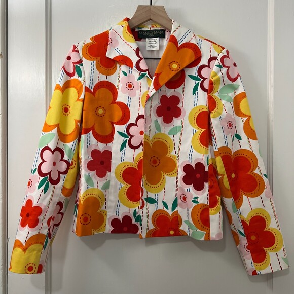Harve Benard Vintage Retro Floral Blazer Jacket Orange Yellow Pink - Women's 6 P - Picture 1 of 10
